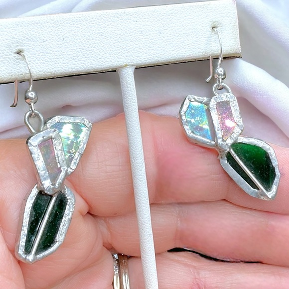 🌺Unique Artisan Sterling & Stained Glass Earrings - Picture 4 of 11